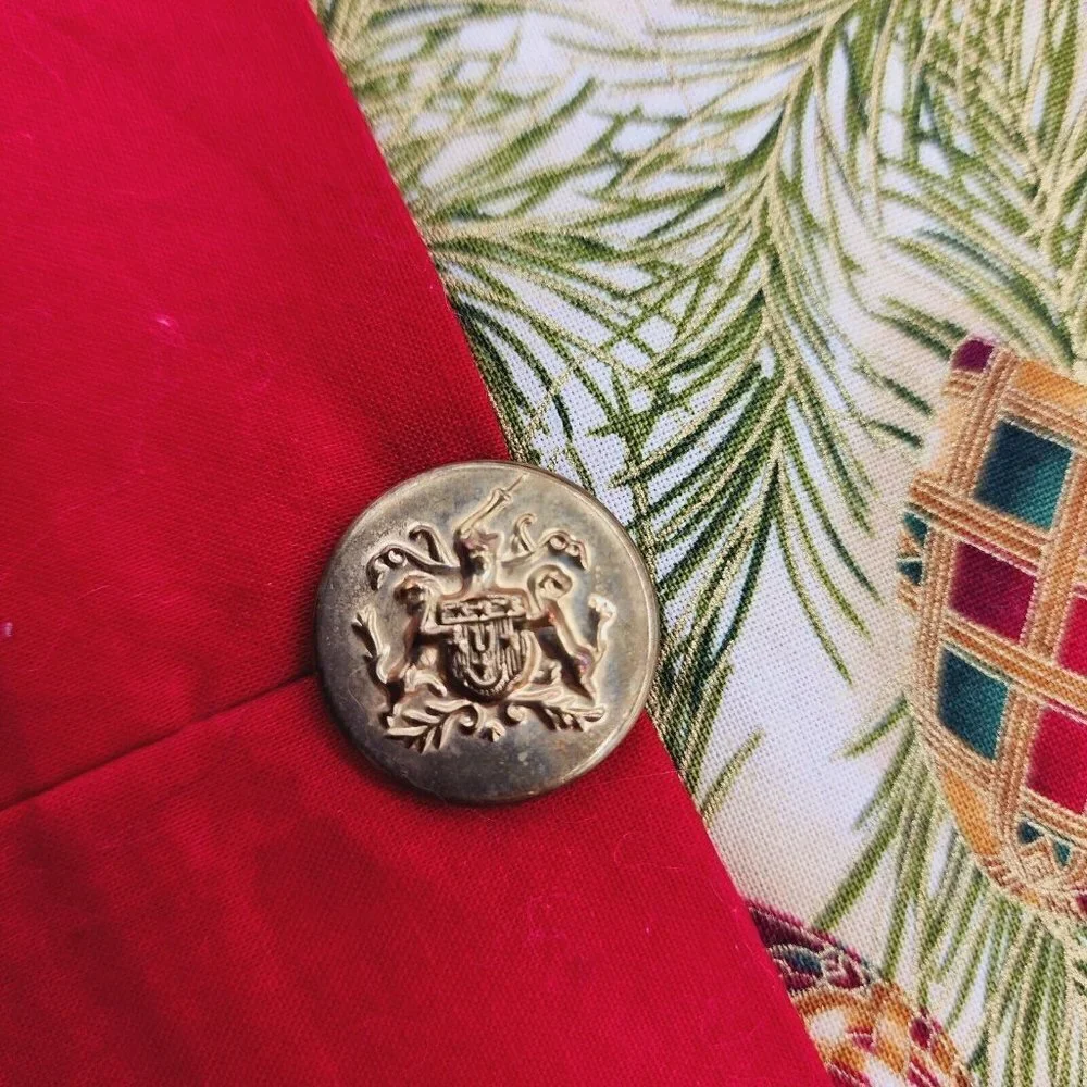 Vintage Holiday Table Runner Ornaments Pines Military Button Accent 14-1/2 x 39